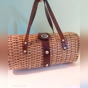 Cylinder shaped vintage wicker bag